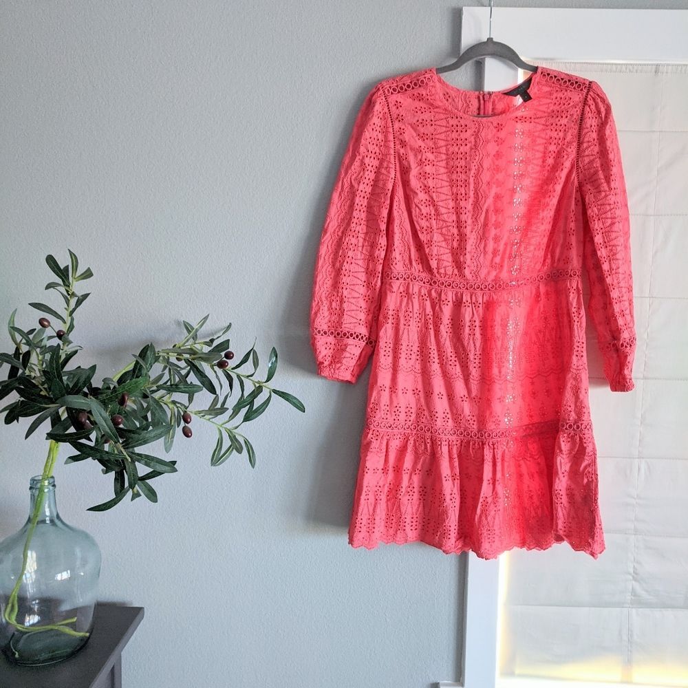 ⭐Coral J. Crew Eyelet Long Sleeve Dress 6⭐ Summer